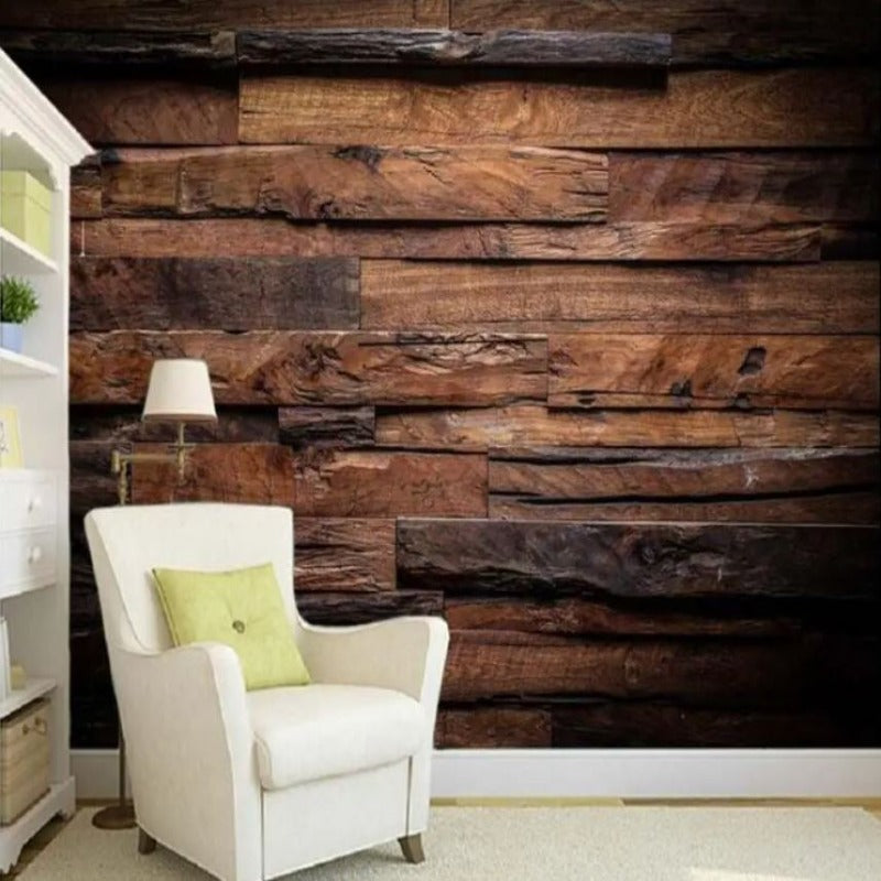 3D Wallpaper Dark Retro Nostalgic Wood Stripe 