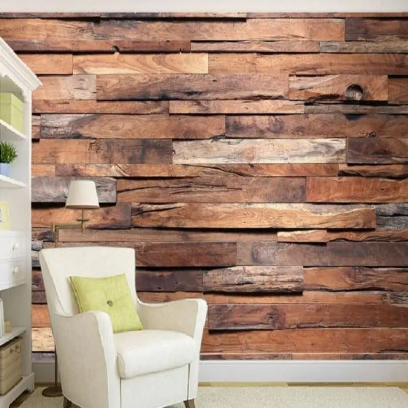 3D Wallpaper Light Retro Nostalgic Wood Stripe SKU# WAL0427