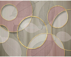 3D Wallpaper Stereo Golden Circle Transparent Leaves Pink Background Wall Décor