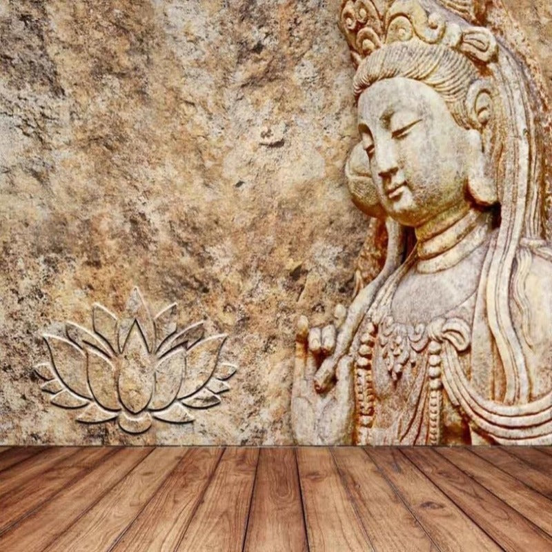 3D Wallpaper Stone Carving Buddha