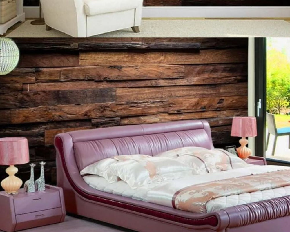 3D Wallpaper Dark Retro Nostalgic Wood Stripe 