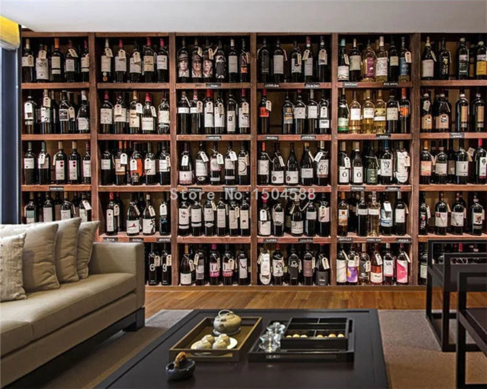 3D Wallpaper Wooden Wine Rack