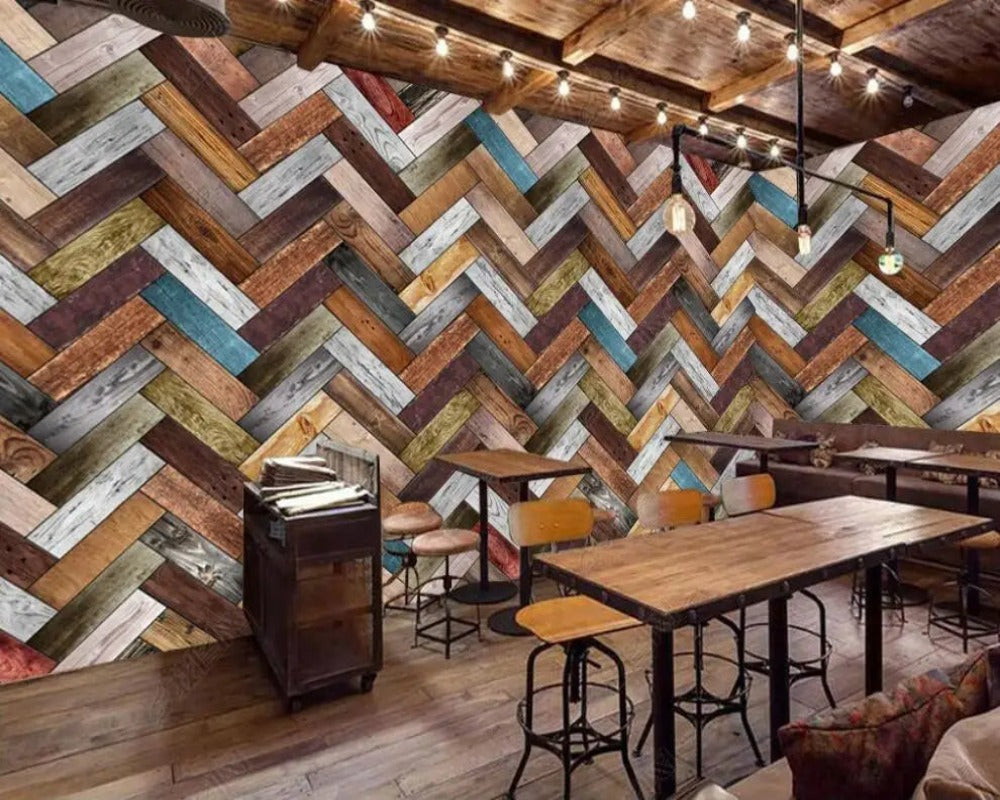 Colorful Wood Stripe 3D Wallpaper 