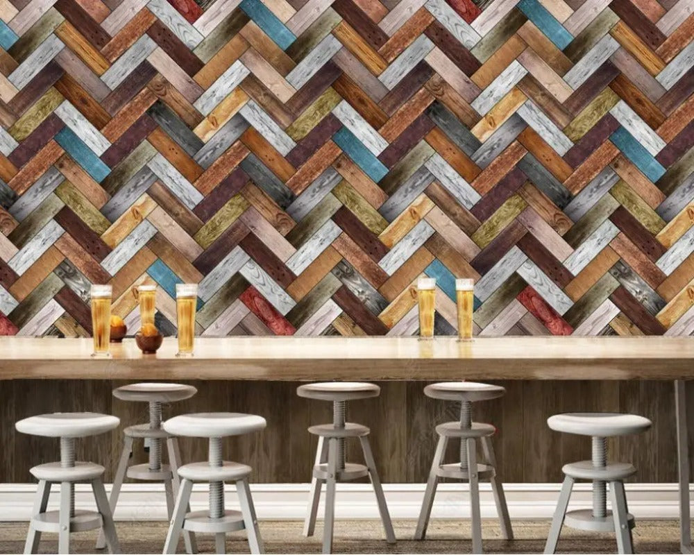 Colorful Wood Stripe 3D Wallpaper 