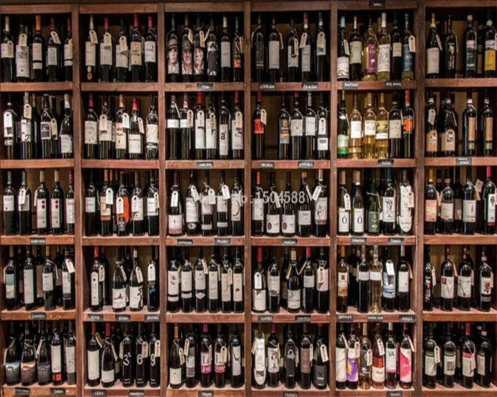 3D Wallpaper Wooden Wine Rack