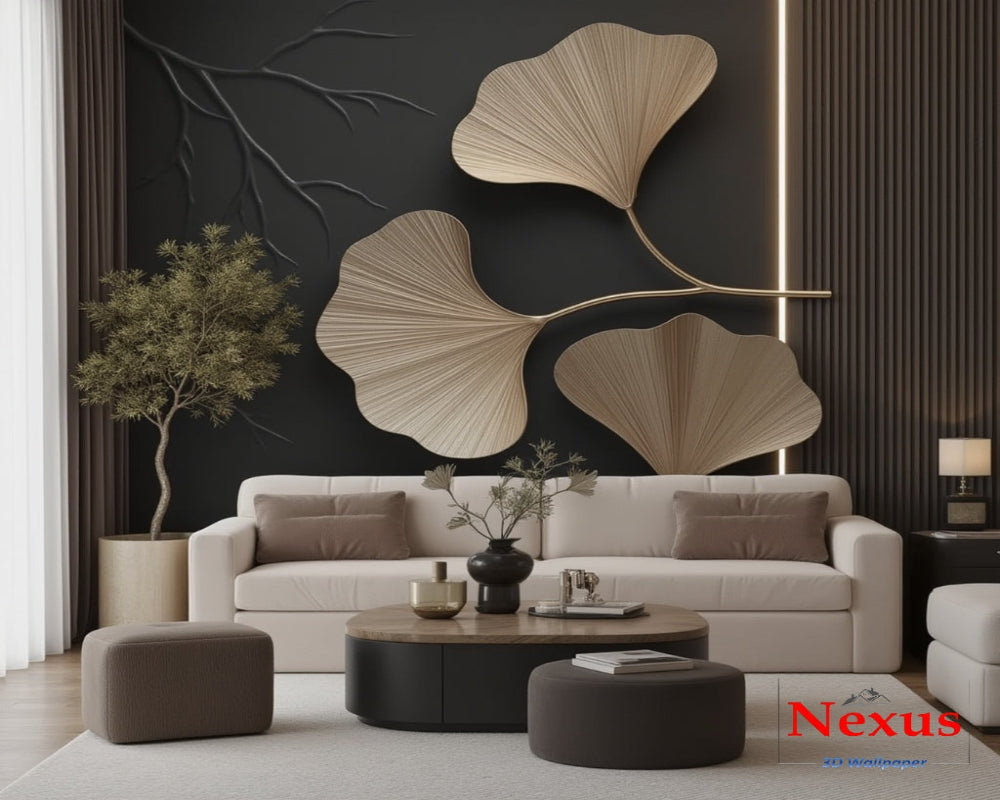 3D Wallpaper Golden Leaves 