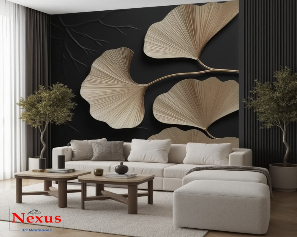 3D Wallpaper Golden Leaves 