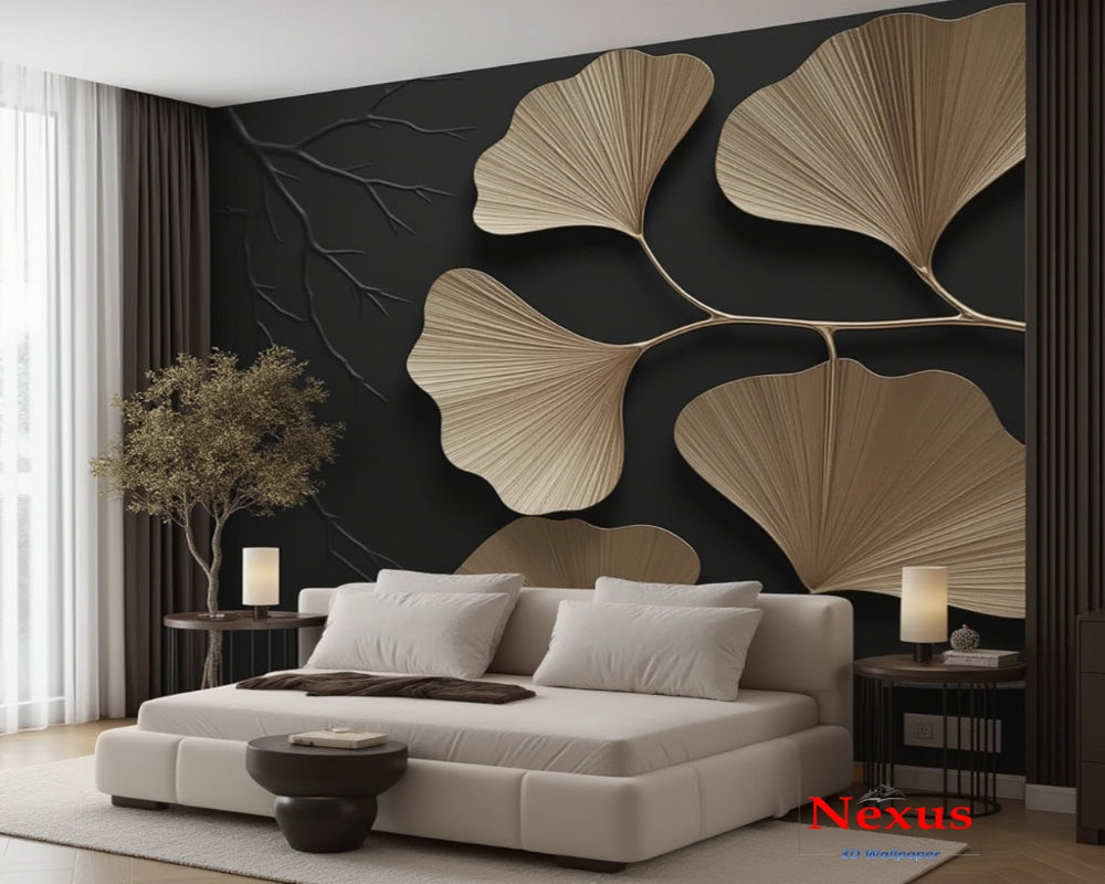 3D Wallpaper Golden Leaves 