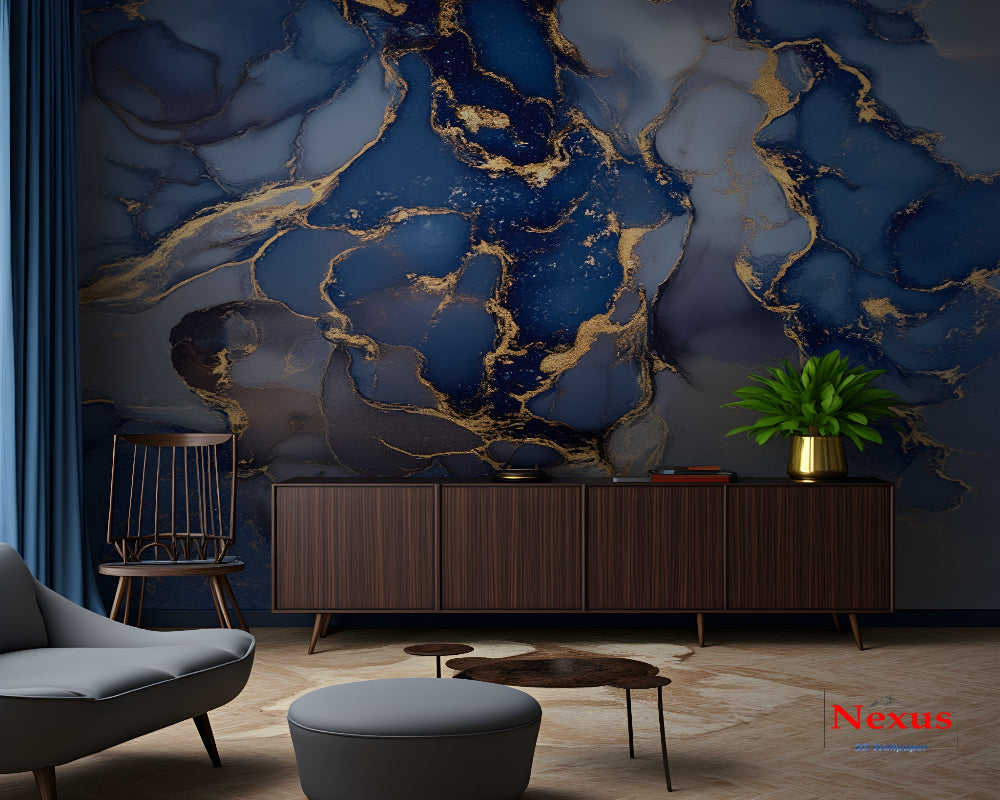 Marble Wallpaper Sapphire Ember Flow
