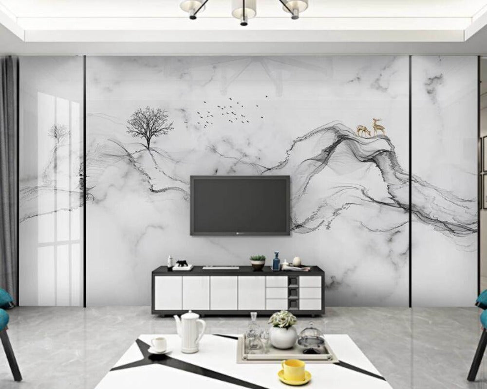 3D Wallpaper Mystic River Gray Marble
