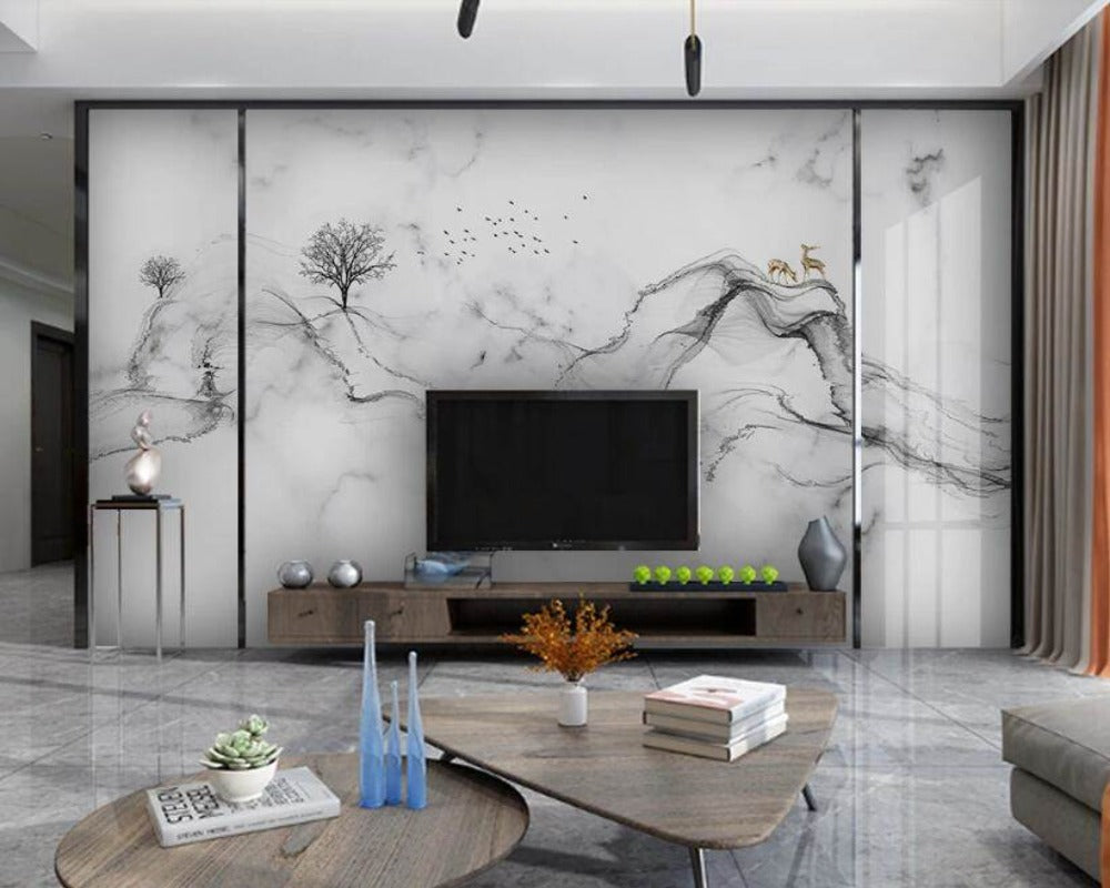 3D Wallpaper Mystic River Gray Marble