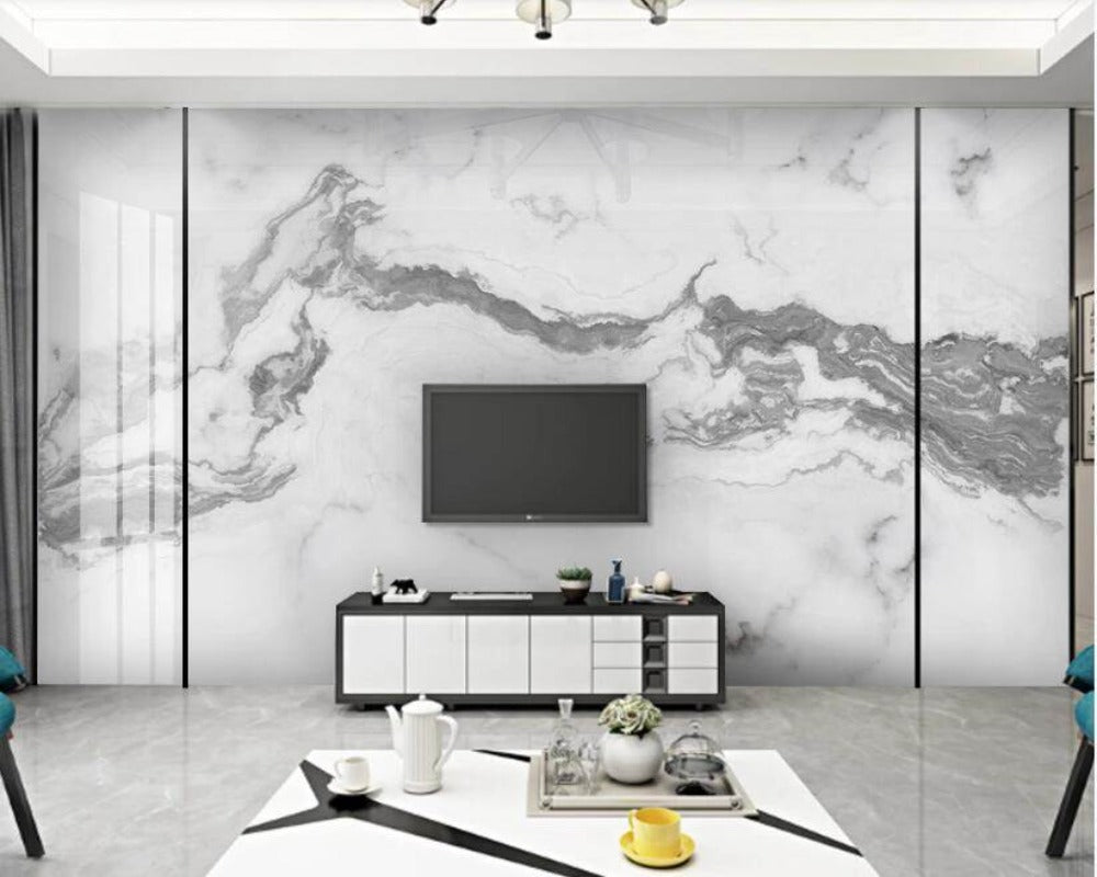 3D Wallpaper Mystic River Gray Marble