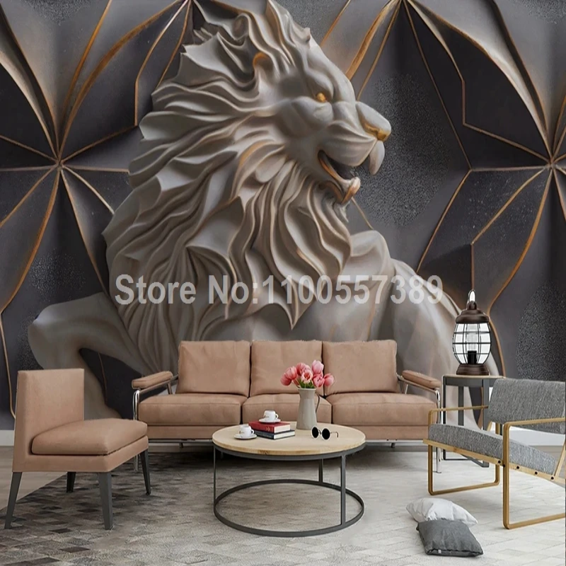 3D Wallpaper Stone Casted Rustic Lion SKU# WAL0447