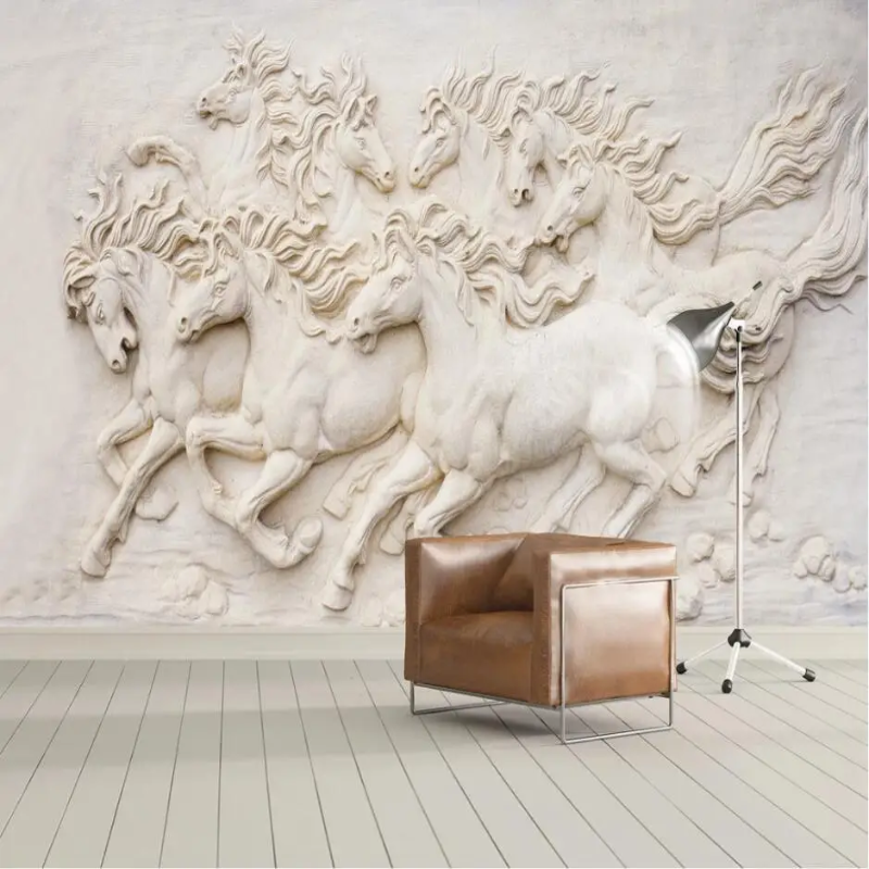 3D Wallpaper Stone Cast Running Stallions SKU# WAL0448