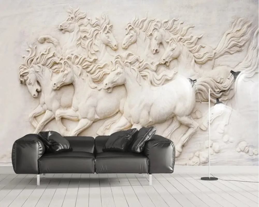 3D Wallpaper Stone Cast Running Stallions SKU# WAL0448