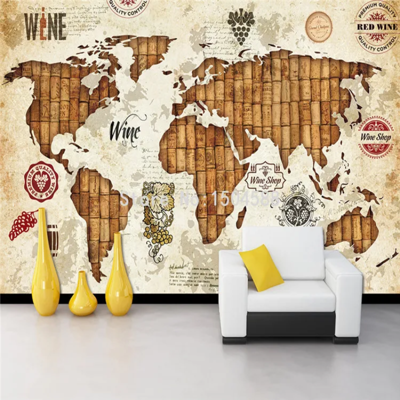 3D Wallpaper Bamboo World Map SKU# WAL0482