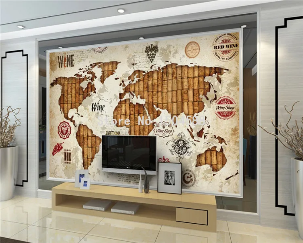 3D Wallpaper Bamboo World Map SKU# WAL0482