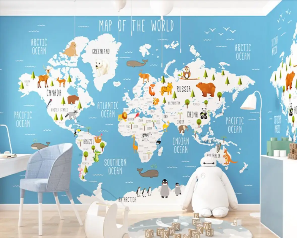 3D Wallpaper Kids Wall World Map