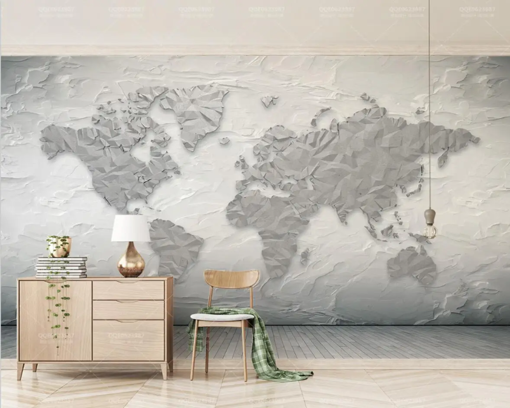 3D Wallpaper Rusitc Stone World Map SKU# WAL0486