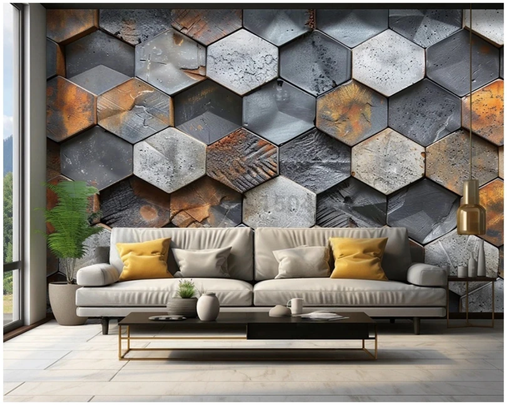 3D Wallpaper Hexastone Cement