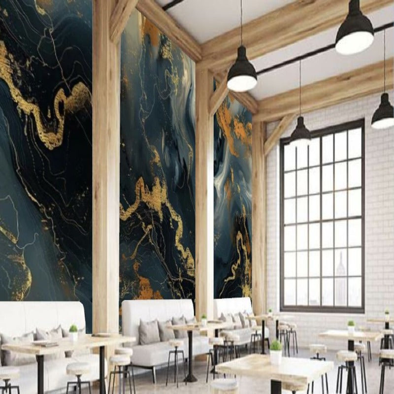 3D Wallpaper Ocean Aqua Gold III Marble