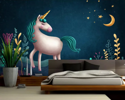3D Wallpaper Blue Unicorn for Nursery