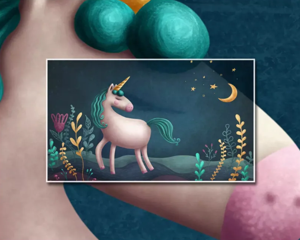 3D Wallpaper Blue Unicorn for Nursery