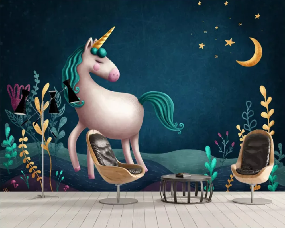 3D Wallpaper Blue Unicorn for Nursery