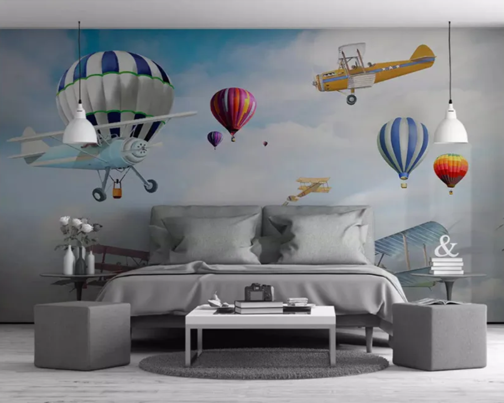 3D Wallpaper Airplanes and Balloons