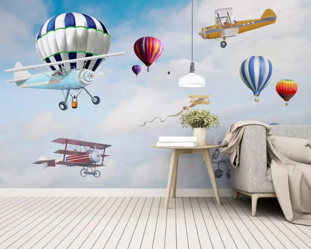 3D Wallpaper Airplanes and Balloons