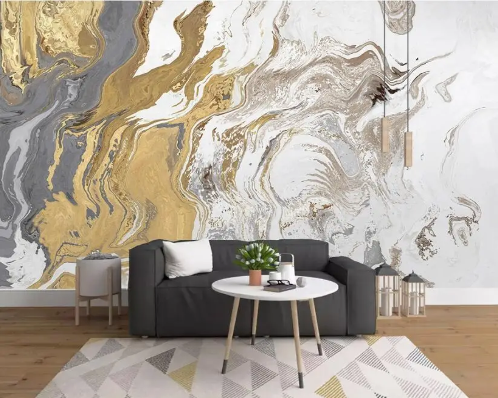 3D Wallpaper Gold & White Marble