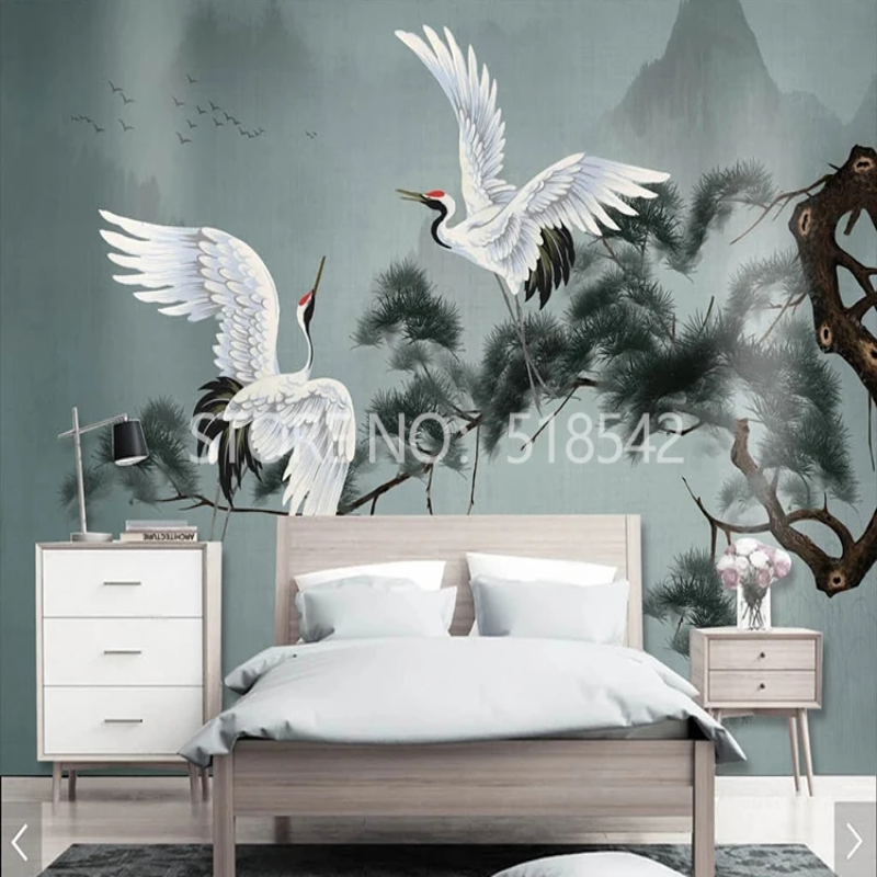3D Wallpaper Flying Chinese Cranes 