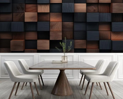 3D Wallpaper Modern Square Antique Wood