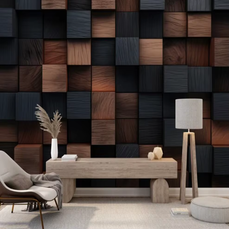 3D Wallpaper Modern Square Antique Wood