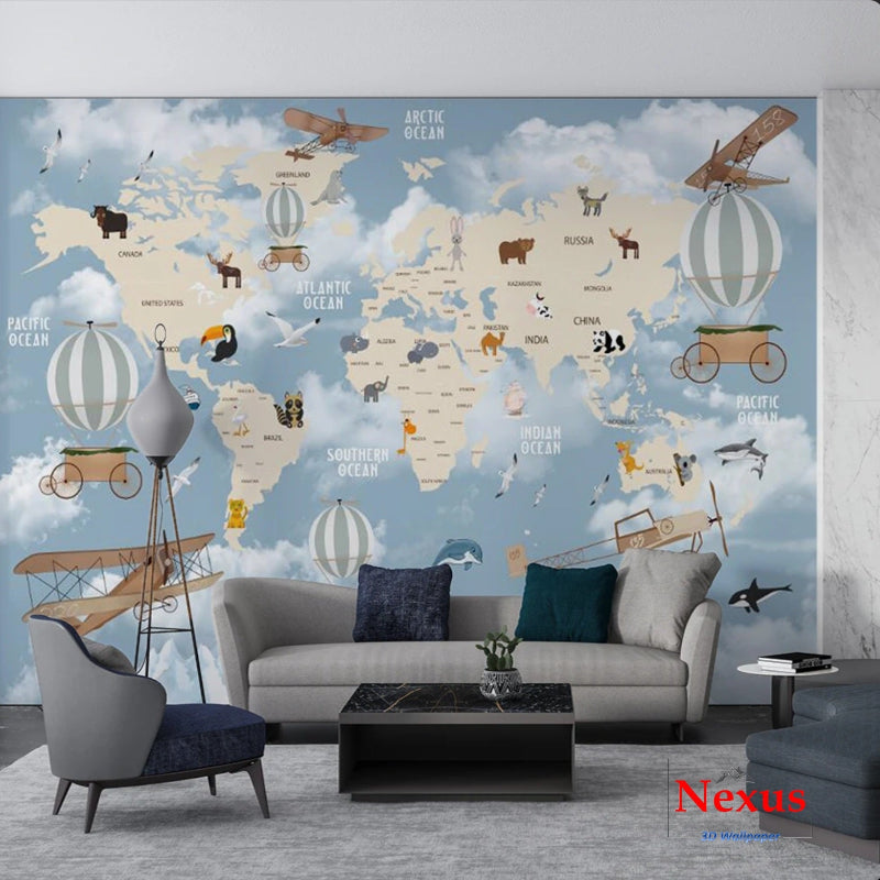3D Wallpaper Map for Kid's Room SKU# WAL0736
