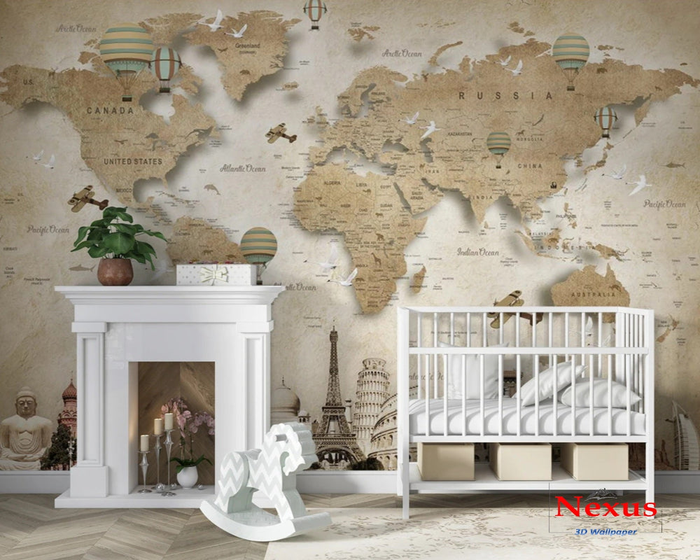 3D Wallpaper Map for Kid's Room SKU# WAL0736