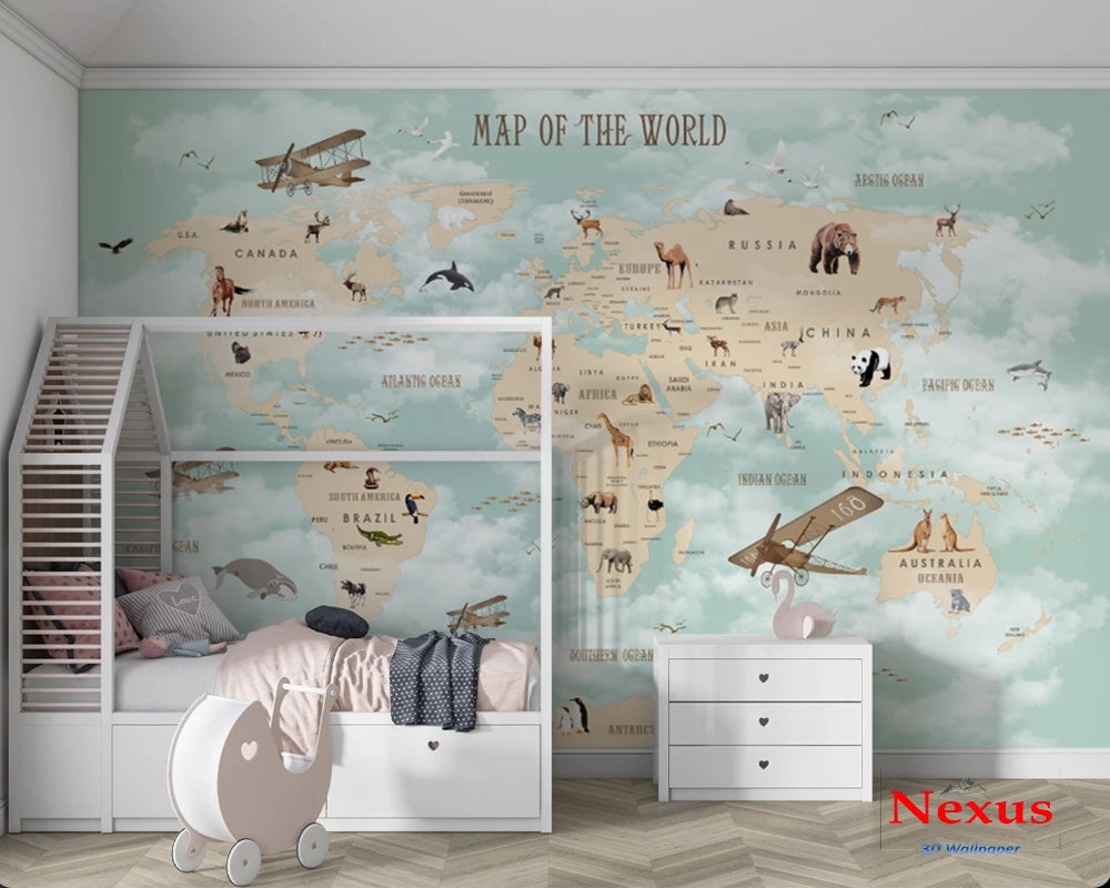 3D Wallpaper Map for Kid's Room SKU# WAL0736