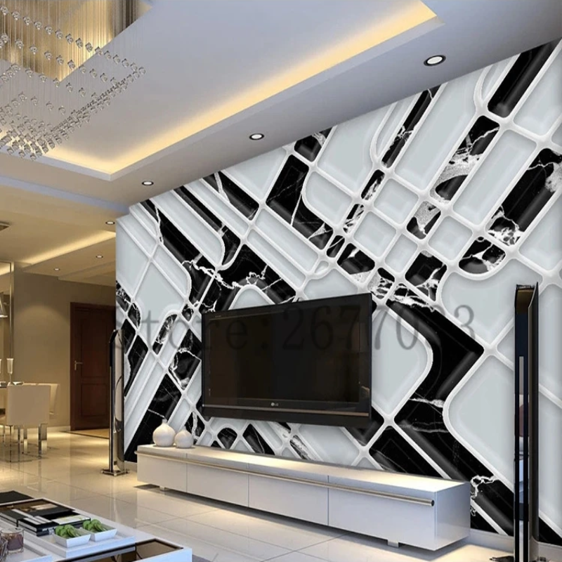 3D Wallpaper Monochrome Marble Geometry SKU# WAL0751