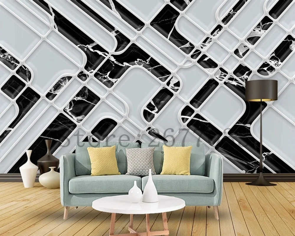 3D Wallpaper Monochrome Marble Geometry SKU# WAL0751