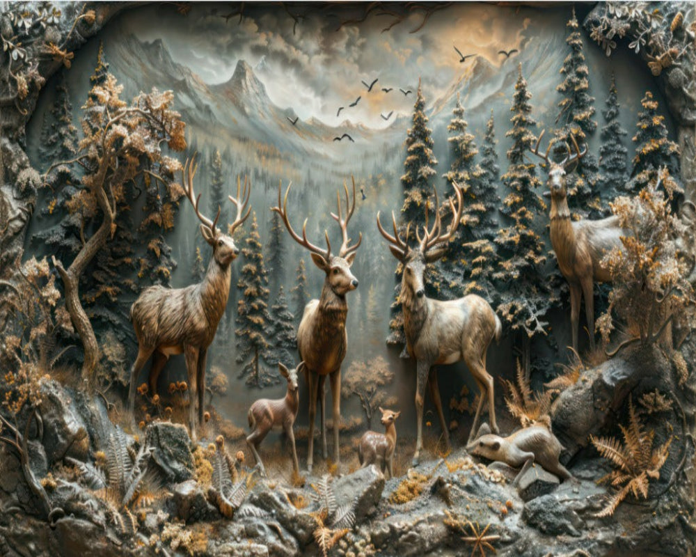 3D Wallpaper Rustic Deer Forest SKU# WAL0759