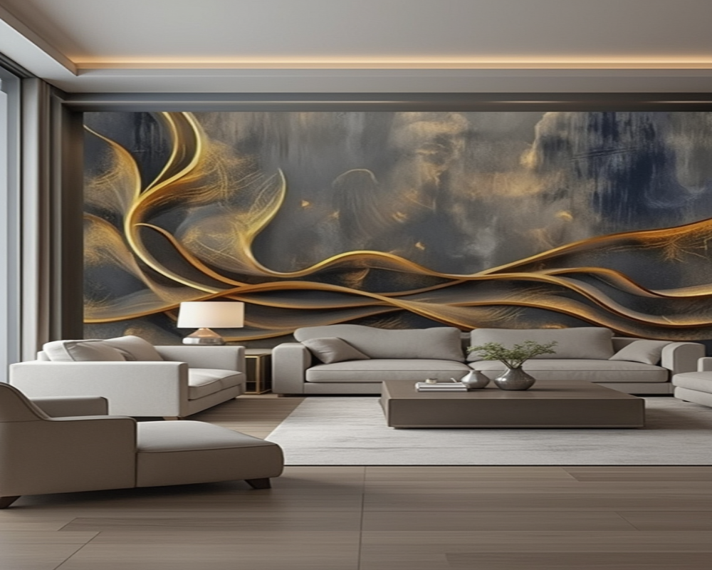 3D Wallpaper Golden Waves