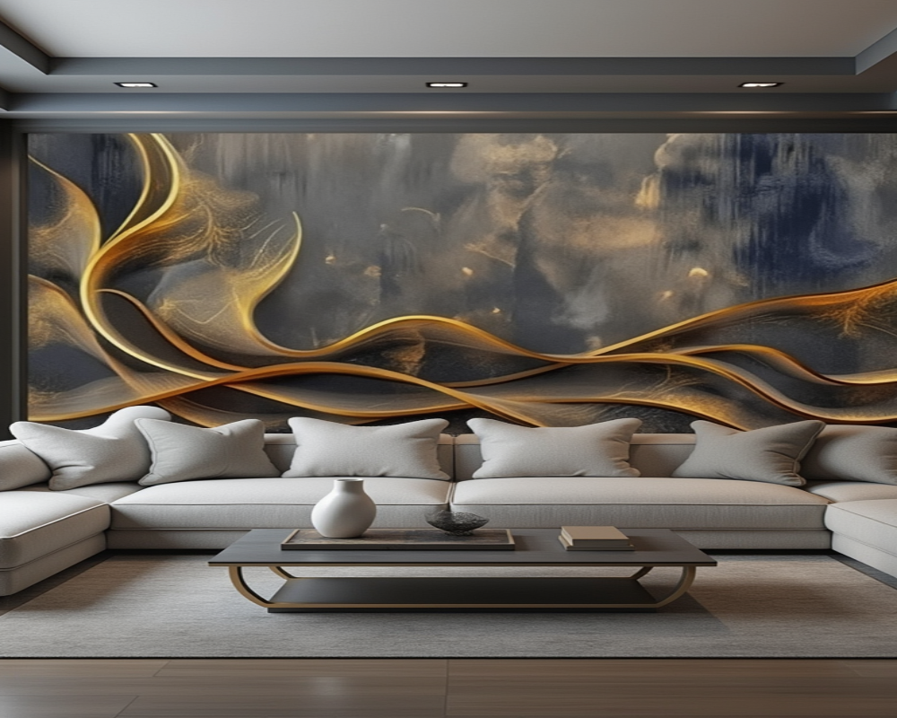 3D Wallpaper Golden Waves