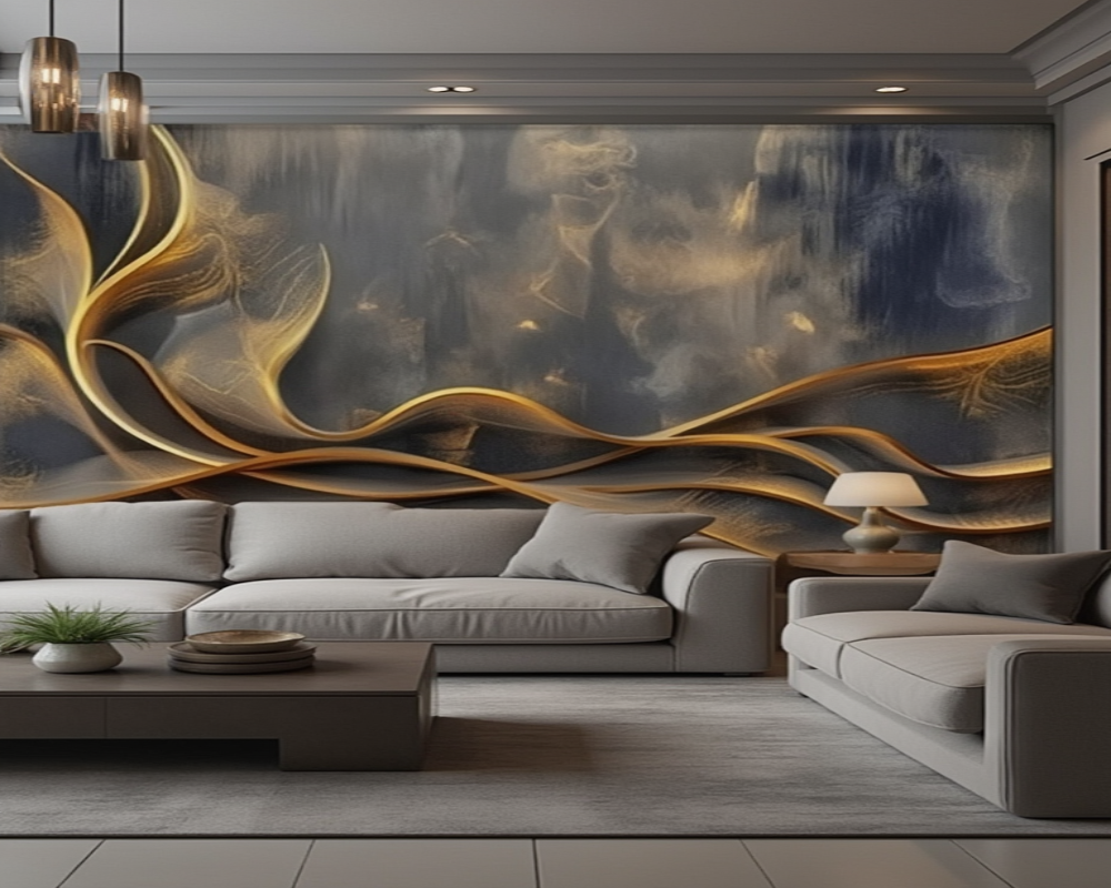 3D Wallpaper Golden Waves