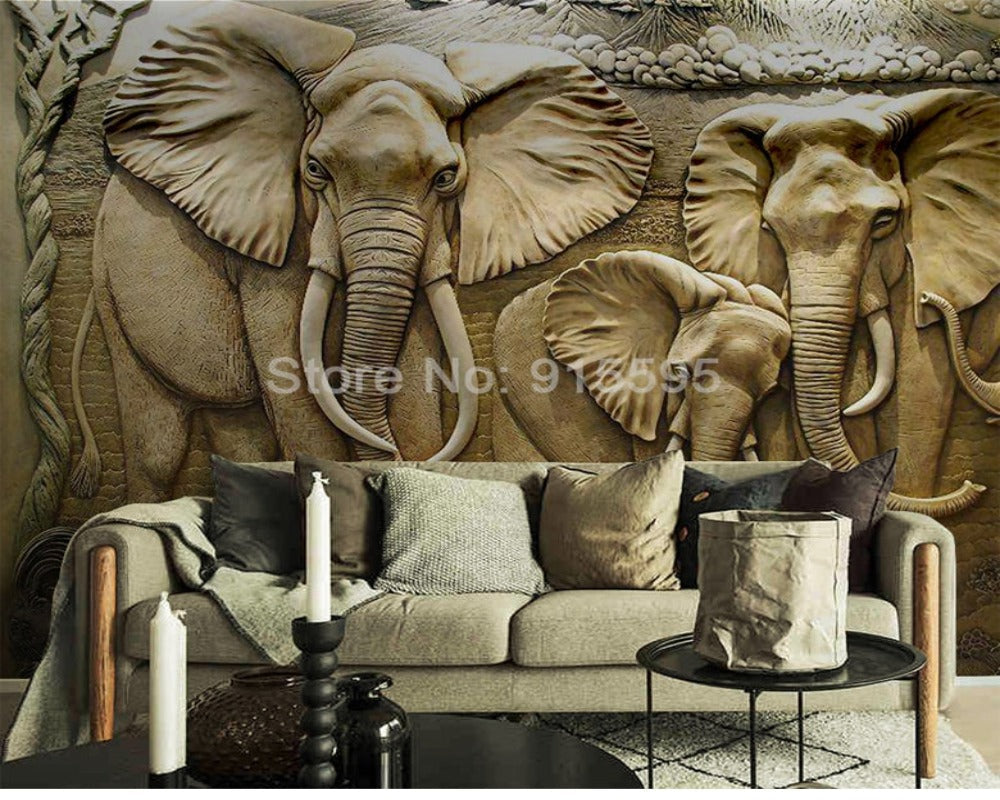 3D Wallpaper Stereo Embossed Elephant SKU# WAL0066
