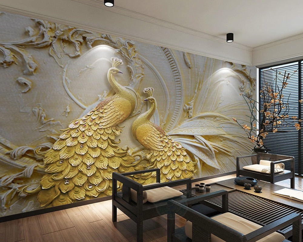 3D Wallpaper Golden Peacock