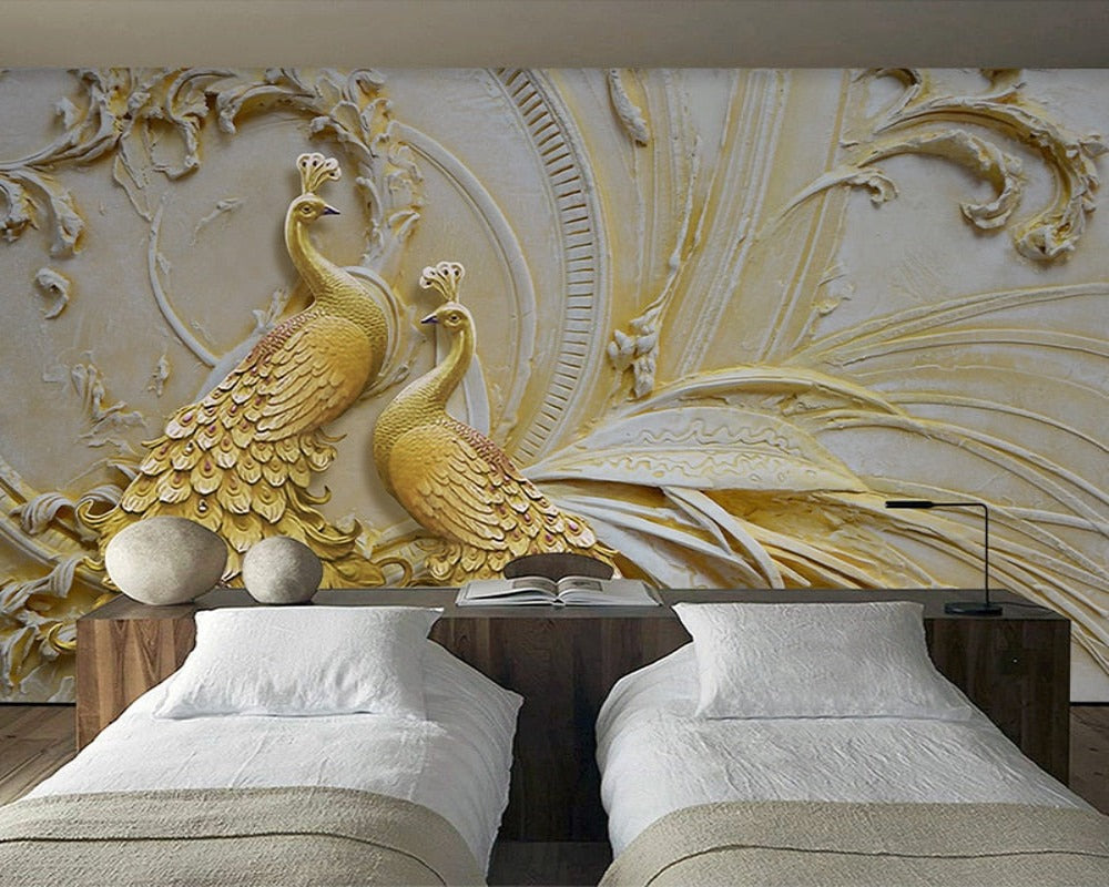 3D Wallpaper Golden Peacock