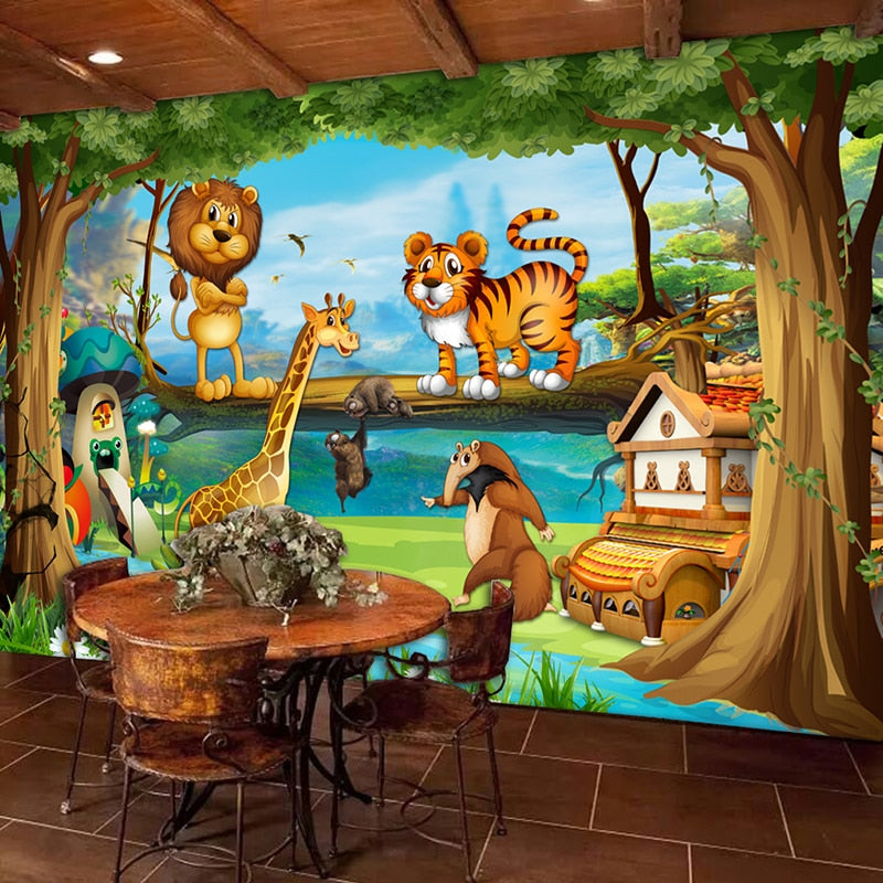 3D Wallpaper Cartoon Animal Forest
