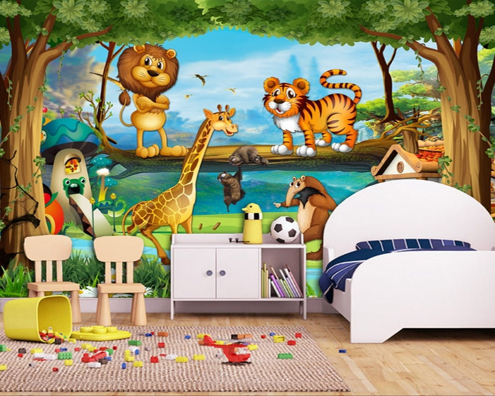 3D Wallpaper Cartoon Animal Forest