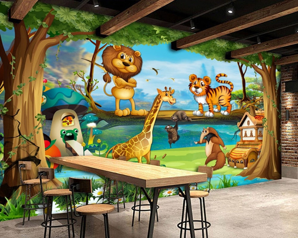 3D Wallpaper Cartoon Animal Forest