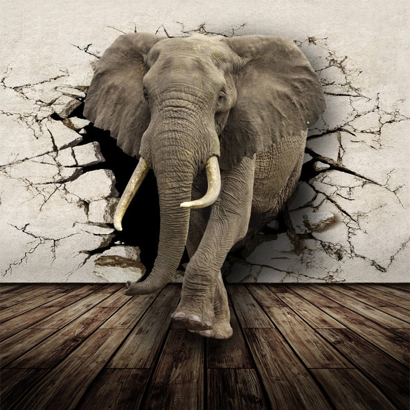 3D Wallpaper Charging Elephant